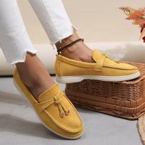 fashion New Lefu Shoes Women's Soft Leather Retro Lazy Man Step on Thick Sole Flat Bottom Comfortable Single Shoe 37 geltona