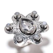 Natural Rainbow Moonstone, Topaz Gemstone 925 Sterling Silver Ring Size 10 Y0d57