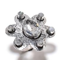 Natural Rainbow Moonstone, Topaz Gemstone 925 Sterling Silver Ring Size 9 N3E70