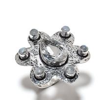 Natural Rainbow Moonstone, Topaz Gemstone 925 Sterling Silver Ring Size 9 v4D69