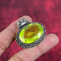 Lemon Topaz Pendant, 925 Sterling Silver Pendant Jewelry, Handmade Pendant Gemstone Jewelry For Thanksgiving 1.50 Inches žalia