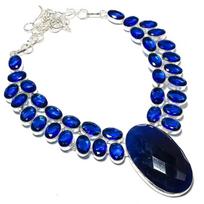 Sapphire  Natural Blue Topaz 925 Sterling Silver Jewelry Necklace 18  O9u90
