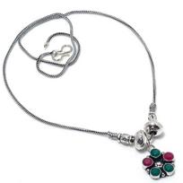 Kashmir Ruby, Emerald Natural Gemstone Handmade Gift Necklace 18  A9v64