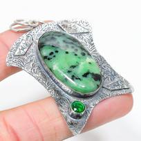 Ruby Zosite, Diopside Lab-Created 925 Sterling Silver Pendant 2.68  T9o95
