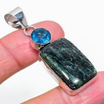 Ruby Zosite,Topaz Lab-Created Handmade 925 Sterling Silver Pendant 2.13  K5W98