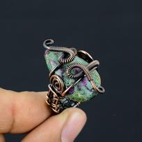 Ruby In Fuchsite Gemstone Handmade Copper Wire Wrap Jewelry Ring Size 8 U8c95