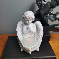 Angelų sparnai Plunksnuotas arbatinės žvakidės figūrėlės Ornamentas Memorialinė dovana 13.5X15X16cm white