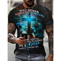 Plus Size Mens Vibrant 3D Lion & Cross Graphic Print T-Shirt - Relaxed Fit, Breathable Perfect for Summer Casual Outdoor Activities Travel S mėlyna
