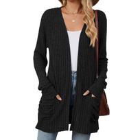 Autumn and Winter Models Solid Colour Pockets Long-sleeved Bottom Cardigan Knitwear XXL juoda
