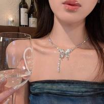 Shiny Full  Butterfly Choker Necklace For Women Luxury Silver Color Bling  Clavicle Chain Necklace Jewelry