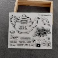 Arbatos puodelis Paukštis Gėlė Žodžiai Skaidrus Skaidrus Silikoninis Antspaudas Antspaudui „Pasidaryk pats“ Scrapbooking Nuotraukų albumas black