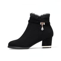 Batai moterims Žieminiai Korėjietiški Laisvalaikio Moteriški Lengvi Šilti Ankle Boots Nėriniai Nėriniai Aukšti Kulniukai Botas Muje 39 black