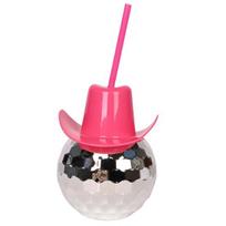 600ml Drinking Cup Food Grade Shiny Cowboy Hat Design 20oz Nightclub Bar Party Disco Ball Cup with Straw Household Supplies rožinė raudona spalva