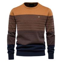 Winter Fashion Men Cotton Sweater Casual O-Neck Striped Pullovers Knitted Sweater Male New Winter Warm Mens Sweaters M 55-65 kg oranžinė