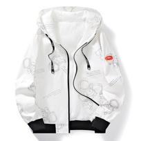 Cashew Flower Hong Kong Style Fake Two-piece Jacket Youth Baseball Uniform Hooded Jacket Men's Autumn and Winter Jacket Men M