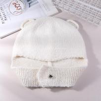Adorable Plush Bear Ear Winter Warm Knitted Face-Slimming Muffler Hat white