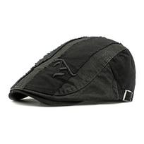 Men's Beret Cap Letter Embroidered Painter Forward Cap Color Block Peaked Cap juoda