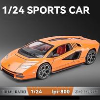 1/24 Lamborghini Countach LPI800-4 Alloy Sports Car Model Diecasts & Toy Vehicles Metal Race Car Model Simulation Sound Light Kids Toy Gifts oranžinė