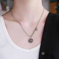 S925 Sterling Silver Retro Three-dimensional Elephant Auspicious Necklace Ins Cold Wind Personality Wild Hip-hop Clavicle Chain