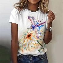 Summer Fashion Blouse Women's T-Shirt Dragonfly Printed Top O-Neck Short Sleeve Fashion Tee Casual T Shirt Female Clothing 6XL brown