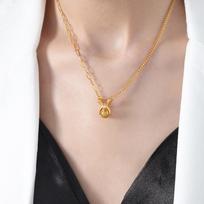 Hong Kong Style Retro Rabbit-Shaped Ball Pendant Necklace Queen Dowager Titanium Steel 18K Gold Non-Fading Versatile Jewelry Women