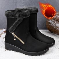 Waterproof Winter Snow Boots 2024 New Faux Fur Long Platform Warm Plush Cotton Couples Shoes Plush Woman Ankle Boots 37 juoda