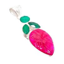 Kashmir Red Ruby, Emerald Gemstone 925 Sterling Silver Jewelry Pendant 2.56  AH-5236 2.17 raudona