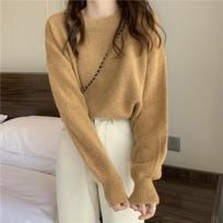 Lazy Style Loose Pullover Solid Color Sweater Women's New Autumn and Winter Soft Waxy Outer Wear Knitted Shirt Top ONE SIZE oranžinė