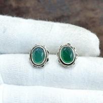 Natural Oval Green Onyx Gemstone Studs Onyx Earrings, Minimalist Earring