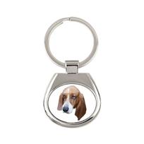 Basetas - geometrinis raktų pakabukas su nuotrauka ir užrašu Art-Dog balta