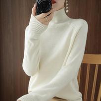 Autumn and Winter Half High Collar Pullover Sweaters for Women Long Sleeve Loose Solid Base Knitted Sweater Woman Elegant Casual Warm Knitwears 24908 S balta