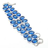 Swiss Blue Topaz Gemstone Handmade 925 Sterling Silver Bracelet 7-8  f3T59