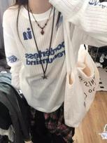 Autumn Fashion Letters Slightly Transparent Casual Tops New Design Sun-Protective Clothing Women Aesthetic Thin Loose Harajuk Pullovers S balta