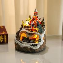Christmas Spin Resin Light Music Box Ornament Rotating Little Train Ornament Christmas Gift