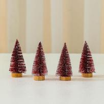 Spalvingas 10cm Auksinio svogūno miltelių Mini kedro medelis 4 vnt. Kalėdiniai stalo papuošalai pack of 4 raudona