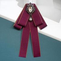 Female Black Ribbon Bow Tie For Women Pearl Crystal Pendant Brooches Pin Shirt Professional Suit Bowtie Clothing Decoration black