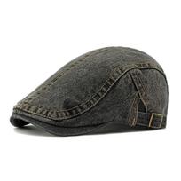 Women's Denim Beret British Vintage Forward Cap Men's Peaked Cap juoda