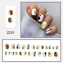 24pcs Press On Nails Simple Cartoon Texture French Manicure Short Square Frosted Animal Flat Head Wear Nail Fashion Style