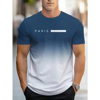 Vibrant Gradient Color Graphic Print Tee - Men's Short Sleeve Crew Neck T-Shirt for Summer Casual, Breathable Comfortable Clothing for Men S mėlyna