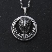 Norse Mythology Viking Large Heavy Lion Pendant Necklace Stainless Steel  Nordic Compass Wolf Gungnir Protection  Pendant black