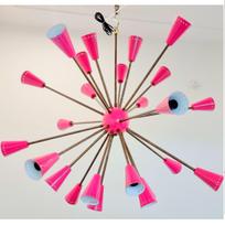 Pink Shade Brass Sputnik Chandelier 24 Arms Elegant Fixture For Home Decoration 32" Diameter rožinė
