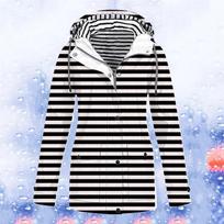 Moteriška Stripe Stripe nuo lietaus lauko plius vandeniui atspari lietpaltis su gobtuvu, atspari vėjui XXXL juoda