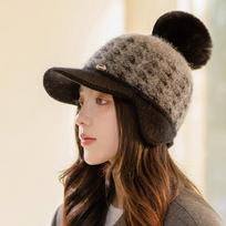 Wave-Patterned Knit Beret with Ear Flaps for Women - Cozy Winter Hat, Perfect for Middle-Aged & Elderly, Ideal for Christmas Outings One size juoda