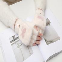 Naujos Kawaii Moteriškos Šiltos Pirštinės katėms Madingos Merginos Katės Claw Paw Pliušinės kumštinės minkštos pliušinės trumpos žieminės pirštinės be pirštų 1PCS white