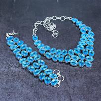 Swiss Blue Topaz Gemstone Handmade 925 Sterling Silver Jewelry Set D0F02