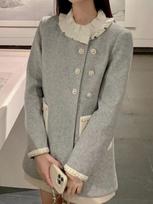 French Gray Elegnat Mid-length Warm Jacket Women's Autumn Winter Princess Sweet Clothes Thickened Design Causal Coat Party 2024 S pilka