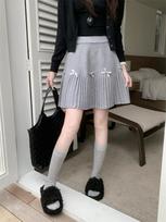 Winter Korean Preppy Style Retro Knitted Skirt Women Fashion Solid Elegant Bow Pleated Skirts New Chic High Waist Clothing New S šviesiai pilka spalva