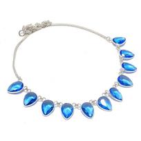 Natural Blue Topaz Gemstone 925 Sterling Silver Jewelry Necklace 18  Q9q85