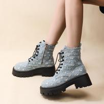 Fall New Style All Match Chunky Cowboy Boots Breathable Casual Style Ripped Cowboy Boots 41 gray