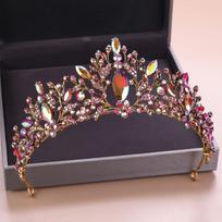 Baroque Vintage AB Colors Crystal Vestuvių karūna Princess Bridal Diadem Tiaras Galvos juostos Prom konkursas Gėlė plaukams Papuošalai brown